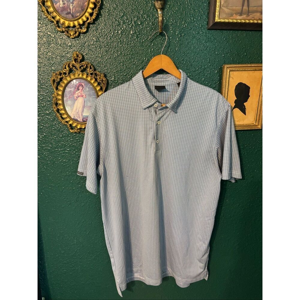 Dunning Golf Polo Size Medium Blue Plaid Checkered